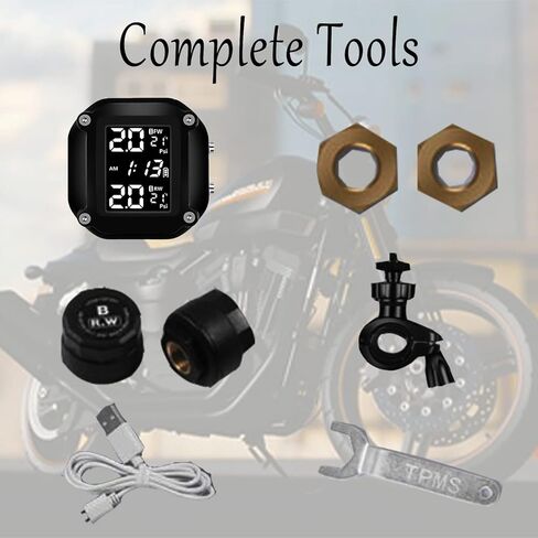 JRangelp نظام مراقبة ضغط الإطارات الرقمي للدراجات النارية، مقياس ضغط الإطارات اللاسلكي TPMS مع 7 أوضاع إنذار و2 أجهزة استشعار خارجية لمراقبة ضغط الإطارات ودرجة الحرارة في الوقت الحقيقي in Kuwait