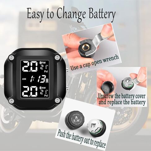 JRangelp نظام مراقبة ضغط الإطارات الرقمي للدراجات النارية، مقياس ضغط الإطارات اللاسلكي TPMS مع 7 أوضاع إنذار و2 أجهزة استشعار خارجية لمراقبة ضغط الإطارات ودرجة الحرارة في الوقت الحقيقي in Kuwait