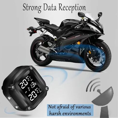 JRangelp نظام مراقبة ضغط الإطارات الرقمي للدراجات النارية، مقياس ضغط الإطارات اللاسلكي TPMS مع 7 أوضاع إنذار و2 أجهزة استشعار خارجية لمراقبة ضغط الإطارات ودرجة الحرارة في الوقت الحقيقي in Kuwait