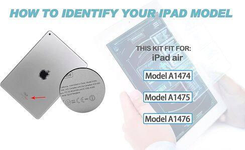 لجهاز iPad Air 1st (A1474 A1475 A1476) قطع غيار شاشة تعمل باللمس مجموعة زجاجية رقمية مع زر الصفحة الرئيسية، حامل الكاميرا، لاصق مثبت مسبقًا ومجموعة أدوات احترافية (أسود) in Kuwait