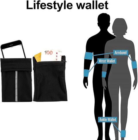 Easyports 2 Pocket Wrist Wallet Wrist Cell Phone Holder, Ankle Wallet, Sweat Bands, Armband, Hidden Pouch, Wristlet Wallet for Travel, Outdoor Sports Running. in Saudi Arabia