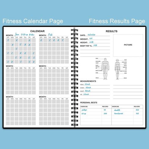 مجلة التمرين - مجلة اللياقة البدنية مقاس A5/كتاب سجل التمرين لتتبع فقدان الوزن، مجلة GYM، متتبع التقدم في كمال الأجسام - متتبع الصحة/العافية اليومي، مجلة التمارين الرياضية للنساء، مخطط اللياقة البدنية بغطاء من البولي يوريثان باللون الأزرق المخضر in Saudi Arabia