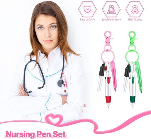 مجموعة أقلام تمييز صغيرة للممرضة للشارة تتضمن قلم تمييز بطرف وردي وأرجواني 2 قلم تحديد دائم وقلم كرة قابل للسحب مع 2 مشبك سلسلة مفاتيح للرضاعة (وردي، أرجواني) in Saudi Arabia