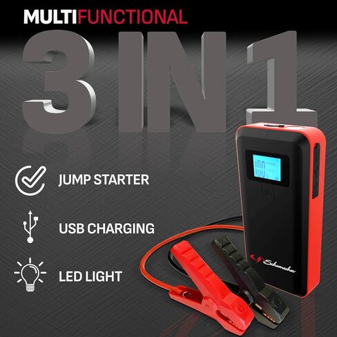 Schumacher Electric SL1639 Lithium Portable Power Pack Jump Starter Car, Motorcycle, Truck, Boat Batteries, 1000 Amps,12 Volt +SL235R Rechargeable Work Light-180° Adjustable Base Dimmer Switch LEDs in Saudi Arabia