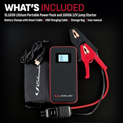 Schumacher Electric SL1639 Lithium Portable Power Pack Jump Starter Car, Motorcycle, Truck, Boat Batteries, 1000 Amps,12 Volt +SL235R Rechargeable Work Light-180° Adjustable Base Dimmer Switch LEDs in Saudi Arabia