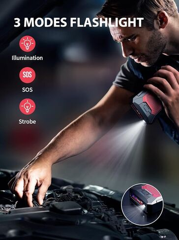 YABER Car Jump Starter 1500A بطارية السيارة المحمولة Jump Starter (7.0 لتر غاز/5.5 لتر ديزل) صندوق قفز بطارية 12 فولت مع كابلات القفز الآمنة الذكية، مصباح يدوي LED، حجم صغير in Kuwait