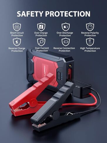 YABER Car Jump Starter 1500A بطارية السيارة المحمولة Jump Starter (7.0 لتر غاز/5.5 لتر ديزل) صندوق قفز بطارية 12 فولت مع كابلات القفز الآمنة الذكية، مصباح يدوي LED، حجم صغير in Kuwait