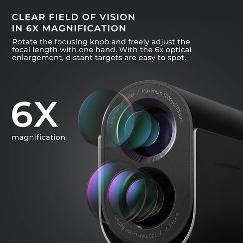 محدد نطاق الجولف APEXFORGE مع منحدر، 1100 ياردة، تكبير 6X، قفل العلم، عدسة عينية من السيليكون، قياسات في الوقت الحقيقي، مرفق مغناطيسي، شحن USB-C، محدد المدى للجولف والصيد in Kuwait