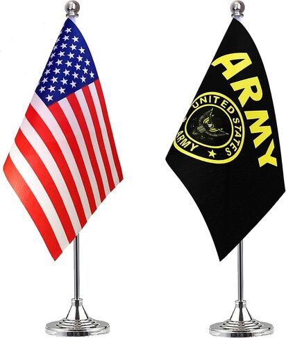 LoveVC US Army Gold Crest علم مكتب صغير صغير للولايات المتحدة الأمريكية أعلام طاولة مكتب عسكري مع قاعدة حامل، عبوتان in Kuwait