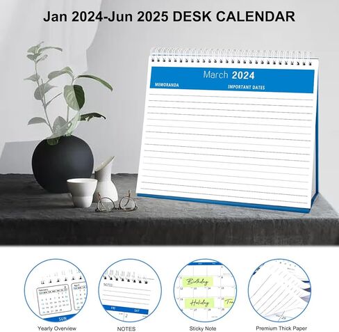 تقويم مكتب 2024-2025 تقويم مكتبي شهري من يناير 2024 إلى يونيو 2025 10 بوصة × 8 بوصة تقويم مكتبي قابل للطي مع ورق سميك قوي مزدوج الأسلاك وكتل كتابة للعام الجديد وعيد الميلاد in Kuwait