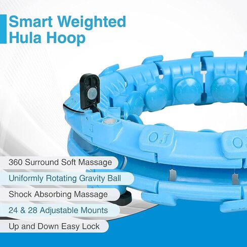 طوق هولا هوب الذكي الموزون من إنفينيتي هوب - طوق التمرين، طوق إنفينيتي بحجم كبير للبالغين لفقدان الوزن، وتدليك لياقة البطن وممارسة الرياضة - 24 عقدة قابلة للفصل/عدد دوران ذكي، سلس 360 درجة in Kuwait