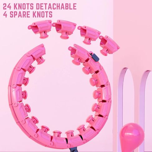 هولا هوب المرجح للبالغين | 28 عقدة | طوق هولا قابل للتعديل مع شريط بوصة إضافية، وشريط مطاطي، وعجلة احتياطية وعقدة قفل في حقيبة حمل ذكية | كرة جاذبية ناعمة بزاوية 360 درجة للياقة البدنية وفقدان الوزن in Kuwait