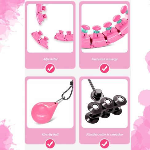 هولا هوب المرجح للبالغين | 28 عقدة | طوق هولا قابل للتعديل مع شريط بوصة إضافية، وشريط مطاطي، وعجلة احتياطية وعقدة قفل في حقيبة حمل ذكية | كرة جاذبية ناعمة بزاوية 360 درجة للياقة البدنية وفقدان الوزن in Kuwait