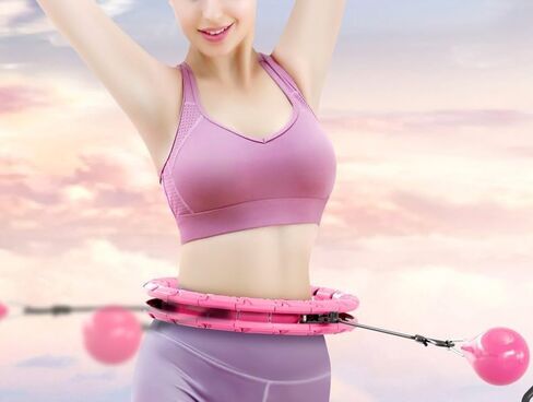 هولا هوب المرجح للبالغين | 28 عقدة | طوق هولا قابل للتعديل مع شريط بوصة إضافية، وشريط مطاطي، وعجلة احتياطية وعقدة قفل في حقيبة حمل ذكية | كرة جاذبية ناعمة بزاوية 360 درجة للياقة البدنية وفقدان الوزن in Kuwait