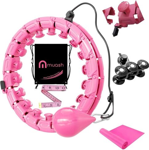 هولا هوب المرجح للبالغين | 28 عقدة | طوق هولا قابل للتعديل مع شريط بوصة إضافية، وشريط مطاطي، وعجلة احتياطية وعقدة قفل في حقيبة حمل ذكية | كرة جاذبية ناعمة بزاوية 360 درجة للياقة البدنية وفقدان الوزن in Kuwait