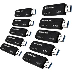 GIGASTONE Z30 64GB 10-Pack USB3.2 Gen 1 Flash Drive, Capless Retractable Design Pen Drive, Carbon Fiber Style Thumb Drive, Reliable Performance & Durable, USB 2.0/USB 3.0/USB 3.1 Interface Compatible