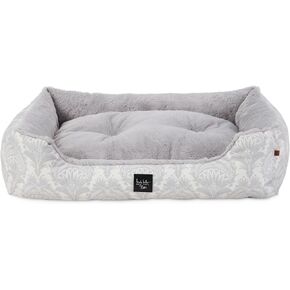 Nicole Miller New York PET Mod Damask Plushy Bolster Pet Bed, Cozy & Calming, Non-Slip Bottom, Machine Washable Cover, Blue, Large 35"x28"x8"