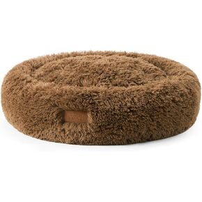 سرير الحيوانات الأليفة من TOWN & COUNTRY LUXE CuddleTown Fuzzy Solid Donut، ناعم ومريح ومهدئ، طارد للماء، جزء سفلي غير قابل للانزلاق، يمكن غسله في الغسالة بنسبة 100%، بني، متوسط ​​28 بوصة × 28 بوصة × 7 بوصة مستدير