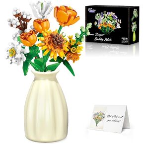 Building Toys Flowers Bouquet for Adults, 659 PCS Artificial Flower Building Blocks Set with Vase, Educational Toy Construction Blocks Kit for Kids and Adults, Ideal Christmas, Valentine's Day Gifts