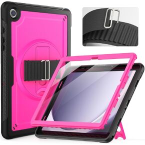 HXCASEAC Case for Samsung Galaxy Tab A9 Plus Case 11 Inch, Protective with Screen Protector/Rotating Stand/Hand Strap/Pen Holder, Sturdy Light Galaxy A9 Plus Tablet Case 2023 SM-X210/X216/X218, Black
