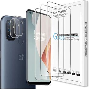 Orzero (3+2) Compatible for OnePlus Nord N100 Phone, 3 Pack Tempered Glass Screen Protector + 2 Pack Flexible Glass Camera Lens Protector, HD Bubble-Free