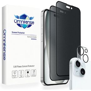 4 Way 360° Privacy Glass Screen Protector for iPhone 15 Pro Max [2 Pack] + Camera lens Protector [1 Pack], Horizontal and Vertical Anti Spy Tempered Glass Screen Film for Apple 15 Pro Max