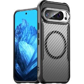 for Google Pixel 9 Case,Google 9 case Pixel 9 Phone Case Flexible TPU+PU Slim Translucent Hard Plastic Phone Case Military Grade Drop Protection Phone Cover for Google Pixel 9 (Black)