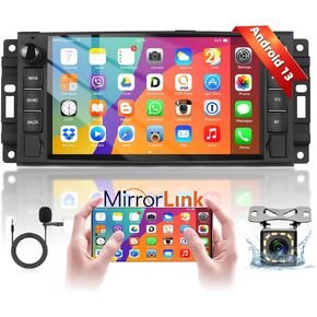 Car Stereo for Jeep Wrangler JK Dodge Chevrolet RAM 1500 Android Radio with Wireless A-pple CarPlay, 7" Touchscreen Stereo with WiFi, GPS, RDS/FM Radio, Bluetooth + Backup Camera & Mic 2+64G