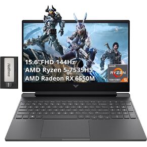 HP Victus 15.6" Full HD 144Hz Gaming Laptop, AMD Ryzen 5-7535HS, 32GB DDR5 RAM, 1TB PCIe SSD, AMD Radeon RX 6550M, Backlit Keyboard, Win 11 Home, Silver, 256GB Docking Station Set