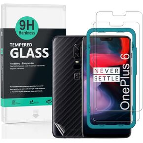 Ibywind Screen Protector For OnePlus 6,with 2Pcs Tempered Glass,1Pc Backing Carbon Fiber Film [Fingerprint Reader,Easy to install]