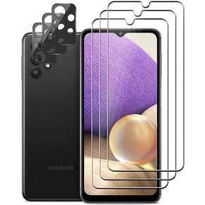 (3+3) For Samsung Galaxy A32 5G (3 Pack) Tempered Glass Screen Protector and (3 Pack) Camera Lens Protector, 9H Hardness, 2.5D, Anti Scratch, HD Clear