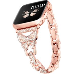 Compatible with Dressy Designer Bling Bracelet Apple Watch Bands for Women 40mm 41mm 38mm,Butterfly Cocoon iWatch Bands for Apple Watch Series 10 9 SE 8 7 6 5 4 3 2 1 Band(Starlight)