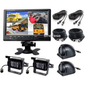 Vehicle Car Backup Cameras Monitor kit, 4X 4Pin IR Car Reversing Backup Parking Camera+ 9" LCD 1/2/3/4CH Split Monitor Car Rear View Kit for Bus Truck Motorhome Caravan Trailer Camper 12V-24V