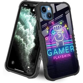 LANJINDENG Compatible with iPhone 14/13 Case Design for Boys Men Kids, Gamer Play Game Win Easter [Shockproof Bumper] [Anti-Scratch] [Anti-Slip] Heavy Duty Protection Cover