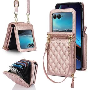 Wallet Case for Motorola Moto Razr 2024, [RFID Blocking] [Crossbody Strap & Hand Strap] Moto Razr 2024 Card Holder Case Women Girls Leather Zipper Wallet Case for Motorola Razr 2024 Black