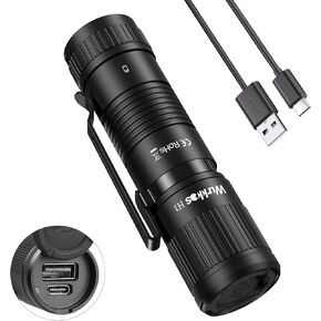 Wurkkos H1 Fast Charging Portable Charger， 5000mAh Power Bank with Clip, Flashlight Portable Charger External Battery with USB-C 5V/3A Output and Input is Compatible with 16850 and 21700 Batteries
