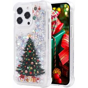 Glitter Christmas Case Compatible with iPhone 13 Pro Glitter Case Christmas Tree Clear Soft TPU Rubber Bumper Girly Women Cute Liquid Holiday Case for iPhone 13 Pro (Christmas Tree)