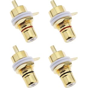 The Lord of the Tools 4PCS RCA Socket Copper RCA Jack Female Chassis Connector Solder Type RCA Panel Female Mounting Gold Plated Terminal Socket Audio Connector