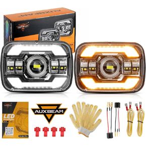 Auxbeam 2024 12000LM 600% Bright 5x7 In Headlights, 7x6 Led Headlights With High Low Beam DRL Turn Signal, DOT Approved Headlights For Jeep Cherokee XJ Jeep Wrangler YJ Ford Chevrolet GMC, H6054 H5054