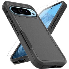 for Google Pixel 9 / Pixel 9 Pro Case: Dual Layer Protective Heavy Duty Cell Phone Cover Shockproof Rugged with Screen Protector - Military Protection Bumper Tough - Google Pixel 9/9 Pro, Black