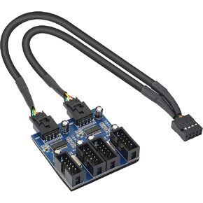 Motherboard USB 9 Pin Header Hub Male 1 to 2/4 Female USB 2.0 Splitter Extension Cable, USB 9-pin Internal Cable 9 pin Connector Adapter for Port Multiplier (35cm)
