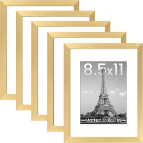 upsimples 8x10 Picture Frame Set of 5, Display Pictures 5x7 with Mat or 8x10 Without Mat, Wall Gallery Photo Frames, Black