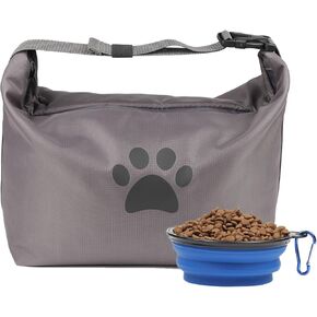 حقيبة سفر لطعام الكلاب مع وعاء سفر، حقيبة سفر للكلاب قابلة لإعادة الاستخدام بسعة 5 رطل لطعام الحيوانات الأليفة، حاوية تخزين طعام قابلة للطي للكلاب، أساسيات تخييم الكلاب - رمادي in Kuwait