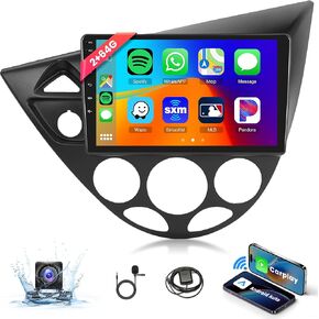 2+64G Android Car Radio for Ford Fiesta 1995-2001/Ford Focus 1998-2006 with Wireless Carplay Android Auto Car Stereo, 9’’ Touch Screen Head Unit Mirror Link WiFi GPS Bluetooth FM RDS EQ Backup Camera
