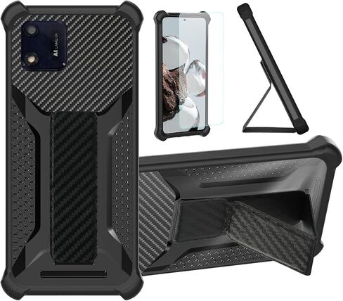 Foxx A56 Case Compatible for Foxx Foxxd A56 Phone Case Stand Cover [with Tempered Glass Screen Protector] Hybrid Case [Folding Support Magnetic] [Frosted Anti-Fingerprint] Black in Saudi Arabia