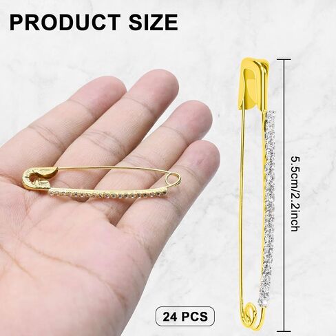 24 Pcs Silver Rhinestone Safety Pins, Gold Brooch, Sweater Shawl Clips, Faux Crystal Brooches, Safety Pins for Women Skirts Sweater Scarf Lapel Hat in Saudi Arabia