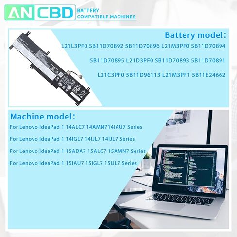 L21L3PF0 L21M3PF0 بطارية الكمبيوتر المحمول لينوفو IdeaPad 1 14ALC7 14AMN714IAU7 14IGL7 14IJL7 14IJL7 15ADA7 15ALC7 15AMN7 15IAU7 15IGL7 15IJL7 Series L21C3PF0 L21D3PF0 L21M3PF1 11.4 فولت 42 واط ساعة/3684 مللي أمبير in Kuwait