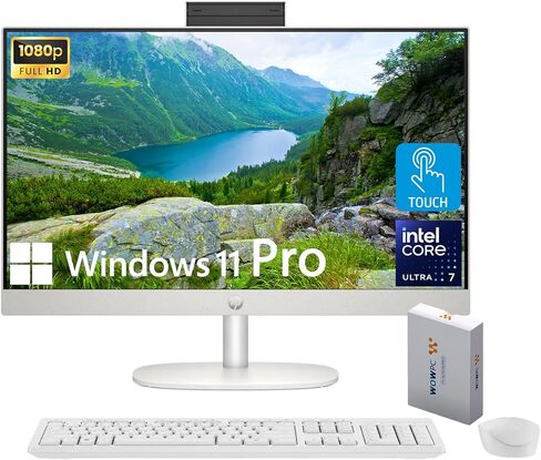 HP Newest 27" All-in-One Desktop Computer, FHD IPS Touchscreen, 12-core Intel Core Ultra 7-155U Processor, 32GB DDR5, 4TB SSD, Wi-Fi 6, HDMI, Wireless KB&Mouse, Windows 11 Pro, WOWPC Bundle in Saudi Arabia
