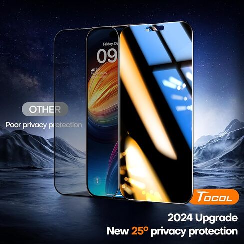 TOCOL for iPhone 16 Pro Privacy Screen Protector [True 25°Anti Spy], [9H+ Hardness] Tempered Glass for iPhone 16 Pro Full Coverage Screen Protector, Easy Installation, 2 Pack in Saudi Arabia