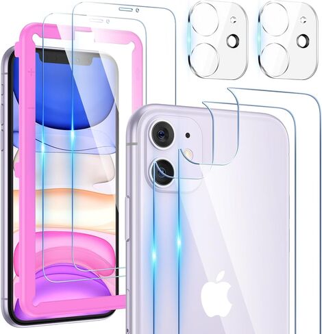 Maxdara [6 in 1 for iPhone 11 Screen Protector (6.1 inches), 2 Pack iPhone 11 Back Screen Protector with 2 Pack Front Screen Protector and Camera Lens Protector, 9H Hardness, Ultra HD in Kuwait